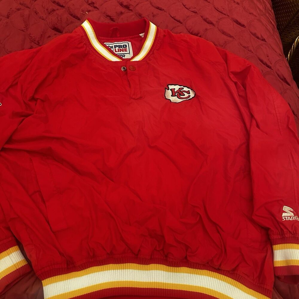 VINTAGE 90s Starter Pro Line Kansas City Chiefs NFL Pullover Jacket Red Size L